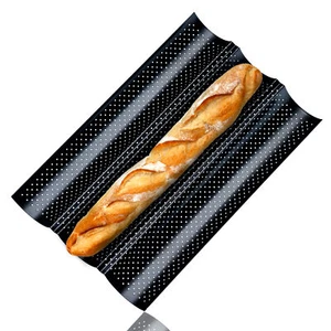 Baguetteblech Antihaft Baguetteblech Backblech Backform 3 Mulden Karbonstahl - Bild 1 von 7