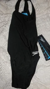 nwt Speedo black 1 piece racer back swim suit girl 4 free ship USA - Picture 1 of 2