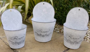 Wall Planters Set of 3 Garden Décor Embossed Flowers Vintage Rustic Style Pots - Picture 1 of 6