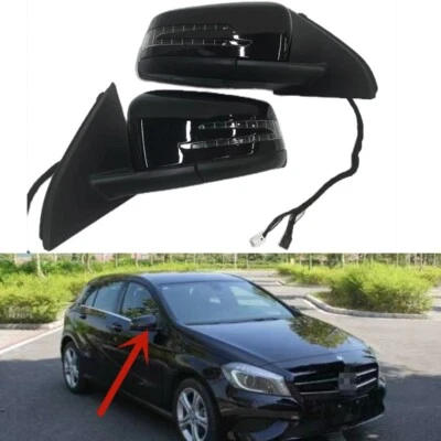 W176 Side Door Mirror Pair fit for Mercedes Benz A Class A180 A200 A250 Black - Image 1 of 4