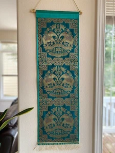 Wall Decor Green Wall Hanging Silk Tapestry Brocade Boho Ready Home Decor Gift - Picture 1 of 6