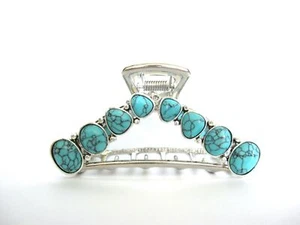 Hair claw clip turquoise blue stone silver metal western design - Picture 1 of 5