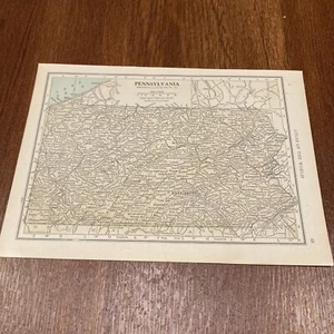 ANTIQUE MAP OF PENNSYLVANIA 1914 LL Poates & Co 8x6 Atlas Of The World - Picture 1 of 5