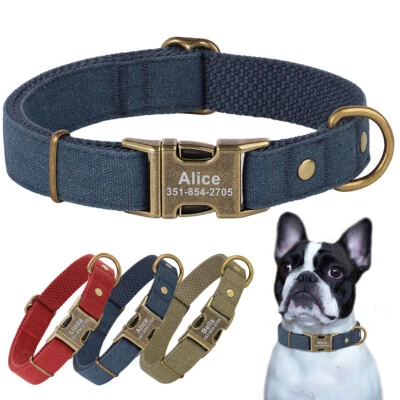 Personalized Nylon Dog Collar Custom Name Phone Engraved Free Brass Buckle S M L - Image 1 of 4