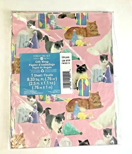 AGC Forget-Me-Not Birthday Cats Gift Wrap One Sheet New Pkg Open - Picture 1 of 4