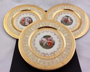 SET OF 6 ROYAL CHINA HAND DECORATED 22 KT GOLD MULTI SCENES DINNER PLATES - MINT - Picture 1 of 9