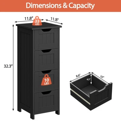 Armario de piso de baño organizador de almacenamiento independiente de madera con 4 cajones negro Foto 1 de 4