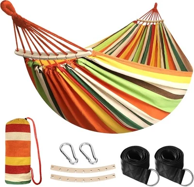 Outdoor Cotton Hammock with Spreader Bars & Tree Straps – Portable - Orange - Image 1 of 4