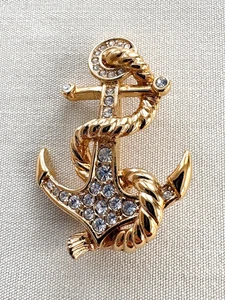 Attwood Sawyer A & S UK Goldtone Anchor Pin Brooch Vintage Costume Jewelry - Picture 1 of 4