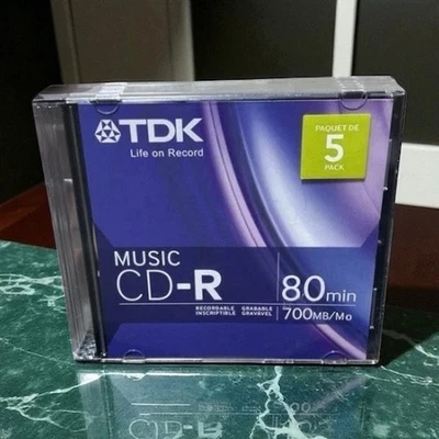 TDK CD-R Recordable 5 Pack 700MB 80 Min 40X NEW Sealed Data Audio Disc - Image 1 of 4
