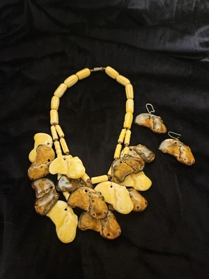 Collar y pendientes de hipopótamo de cerámica hechos a mano vintage Foto 1 de 4