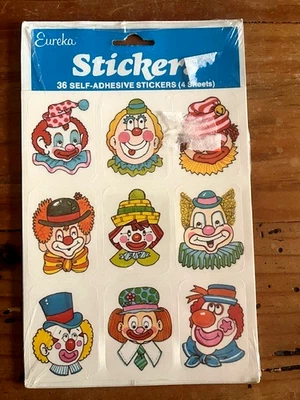 Vintage Eureka CLOWN  circus stickers sealed package 36 stickers NOS - Image 1 of 2