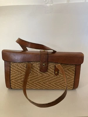 Vintage Etienne Aigner Leather & Woven Handbag w/ Turn-Lock Closure - Image 1 of 4