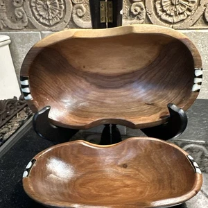 olive wood dip bowl set With inlay - Picture 1 of 9