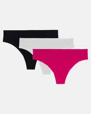 NEW Women's Under Armour Essential No Show Thong Underwear Pink Black Medium - Image 1 of 4