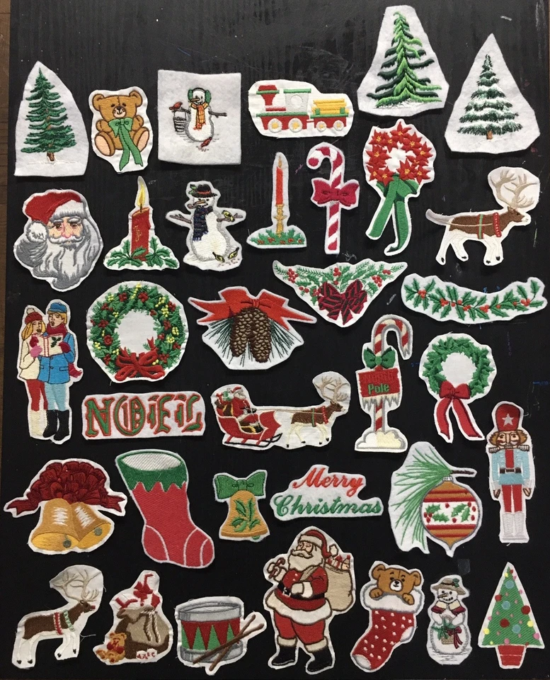 Lot Of 35 Vintage Christmas Holiday Santa Reindeer Embroidered Sew-On Patches - Image 1 of 3