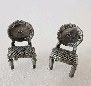 Miniature Victorian Style Pewter Dollhouse Chairs 2" Set Of 2 - Picture 1 of 4