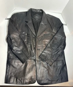 Jones New York Mens 48 R Black Leather Jacket Designer XL - Picture 1 of 3