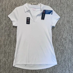 Nautica School Uniform Polo Girls Lg 11/13 Top White Collared Moisture Wicking - Picture 1 of 8