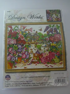 Kit de punto de cruz Design Works 3393 jardín flor completa 14x18 conejito conejo pájaros - Imagen 1 de 3