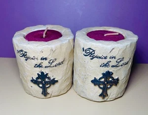 Unico portacandele da tè beige gioisci nel Signore decorazione religiosa set di 2 - Foto 1 di 6