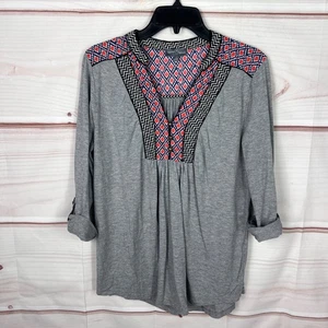 Market & Spruce Top Womens S Gray Henley Neck Blouse 3/4 Sleeve Knit Pullover - Picture 1 of 8