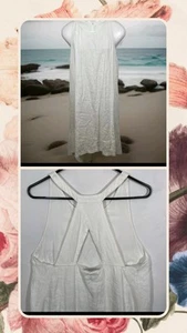 Banana Republic Linen Maxi Dress 16 White Minimalist Lagenlook Beach V Back Cut - Picture 1 of 14