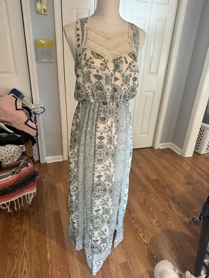 Free People  Green Teal Ivory Moroccan Printed Maxi Dress  Size 4 Cottage Core - Image 1 of 4