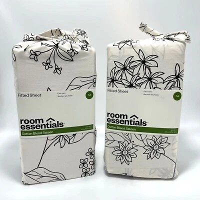 (2) Cotton Blend Sateen Fitted Sheet - Room Essentials™ - Gray Floral - Full - Image 1 of 4