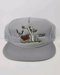 Vintage Utah Snapback Trucker Hat Embroidered Deer Buck Hunting Camp Mesh 1987 - Picture 1 of 24