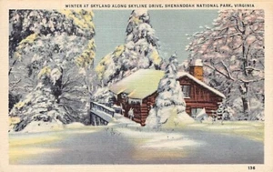 Postal VA: Winter at Skyland, Shenandoah NP, Virginia, lino, años 40 - Imagen 1 de 2