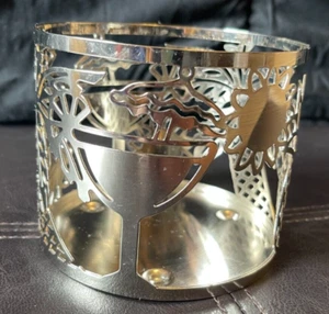EUC BATH & BODY WORKS Silver 3 Wick Candle Holder Tropical Drink Palm Slatkin - Picture 1 of 6