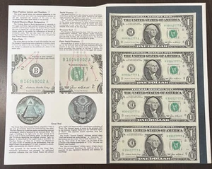 1985 Uncut Sheet of 4 $1 Bureau of Engraving and Printing (2) - Picture 1 of 6