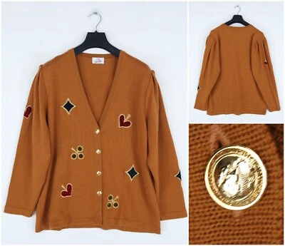 Womens Cardigan XL Size UK 20 Orange BODE Cards Pattern Buttons Front Pullover - Image 1 of 4