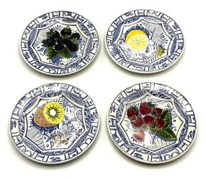 (4) Platos de postre Gien France Oiseau Bleu 6,5" todas las frutas diferentes RARO - Imagen 1 de 9