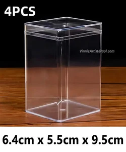 4x Acrylic Box w/ Lid Small Clear Square Cube Plastic Storage 6.4cmx5.5cmx9.5cm - Picture 1 of 4
