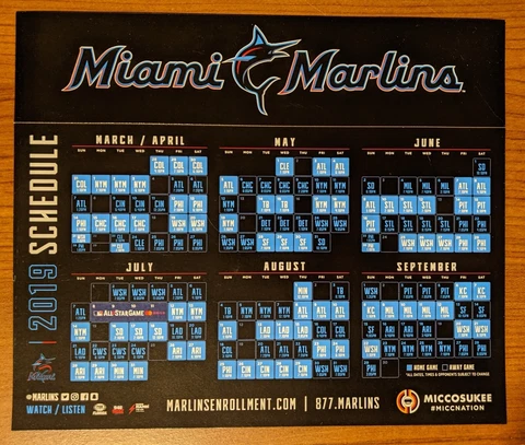 Miami Marlins Magnetic Schedule 2019 - L2 - Fast Shipping Cover