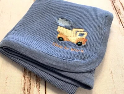 Baby Connection Blanket Blue Thermal Waffle Weave Cotton Time To Work Dump Truck - Image 1 of 4