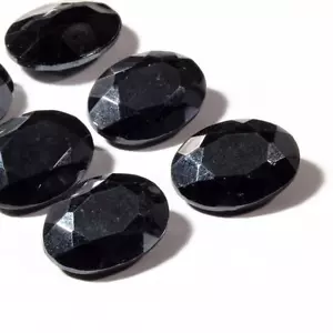 Lot (6) Czech vintage oval faceted hematite metallic glass rhinestones 18mm - Picture 1 of 2