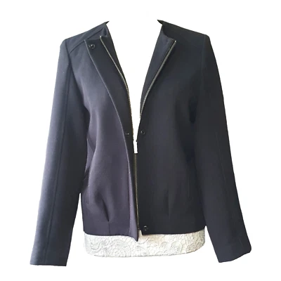 Jaqueta cropped preta Top Shop bolsos com zíper frontal feminina Reino Unido tamanho 8 - Imagem 1 de 4