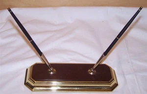 Vintage Messing Baldwin USA Schreibtisch Doppel Stifthalter mit Colibri Stift/Bleistift - Bild 1 von 3