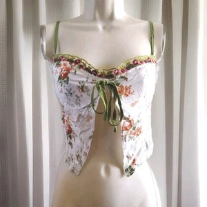 Vintage Y2K Cami Baby Tee Shirt Top Moto Fairy Grunge Lace Size 6 Kawaii Split - Picture 1 of 10
