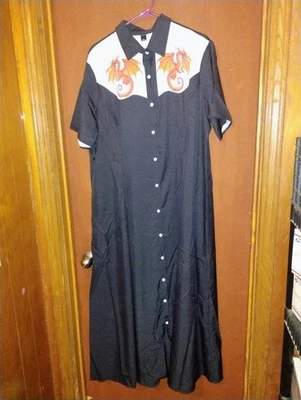 Womens Cowgirl Maxi Dress Dragon 3xl Button Up Black - Image 1 of 4