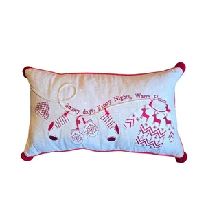 Isaac Mizrahi Holiday Pillow 14x24 Snowy Days Warm Hearts Down Fill Christmas - Picture 1 of 10