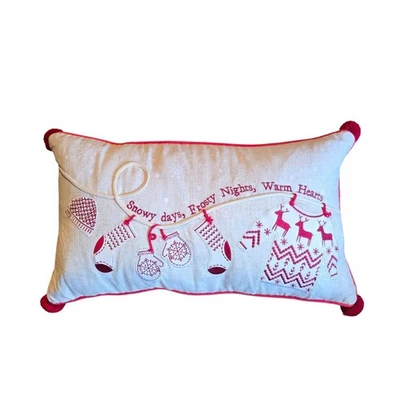 Isaac Mizrahi Holiday Pillow 14x24 Snowy Days Warm Hearts Down Fill Christmas - Image 1 of 4