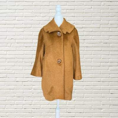 Vintage 50s 60s Mohair Coat - Golden Brown Large Button Furry Overcoat - Image 1 of 4