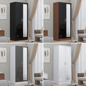 REFLECT Gloss Bedroom Furniture 2 Door Mirrored Wardrobe - 4 Colour Options - Picture 1 of 41