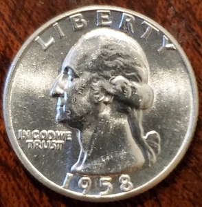 1958 Brillant Non Circulé BU Washington Quarter 90% Argent - Photo 1/2