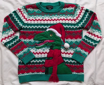 Suéter de Natal Blizzard Bay T-Rex verde feio retratos de férias meninos L 14 16 - Imagem 1 de 4