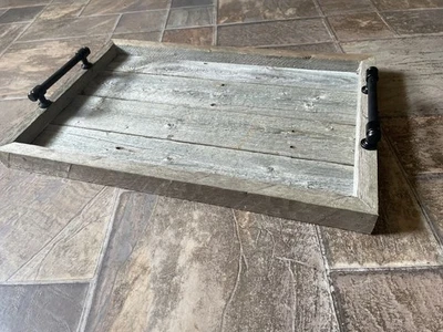 Bandeja para servir rústica de madera recuperada, bandeja otomana, bandeja de granja Foto 1 de 4